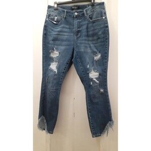 Judy Blue Jeans Womens 16W Skinny Fit Distressed Frayed Hem Ankle Denim Med Wash